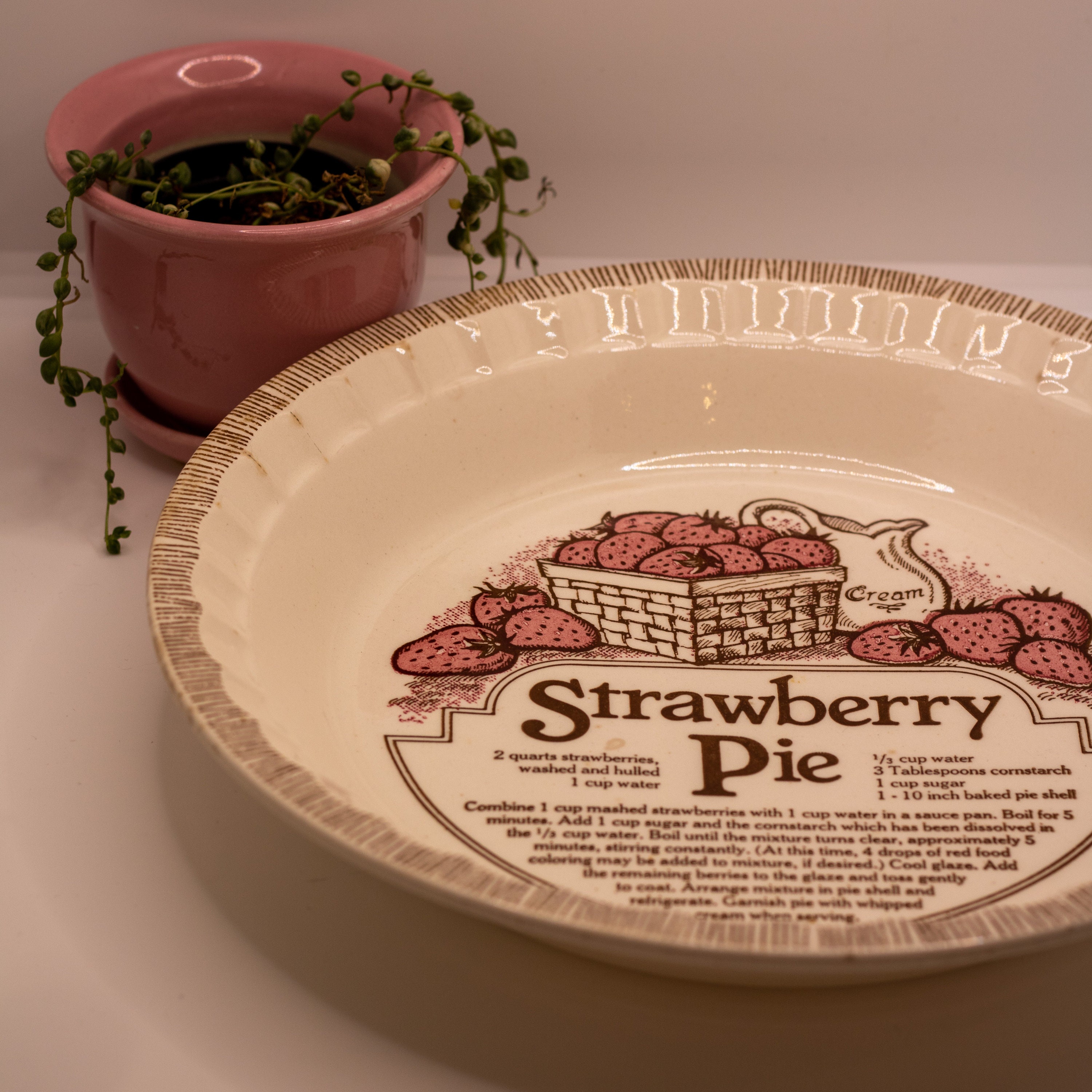 Stoneware Pi Pie Dish Vintage Ceramic Oven Safe Strawberry Pie