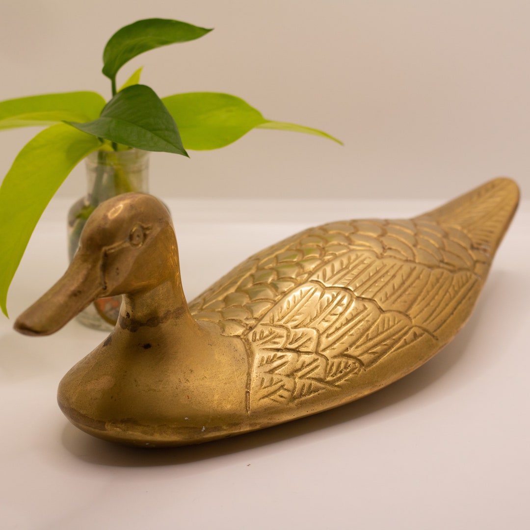 Large Vintage Brass Duck Figurine Heavy Solid Brass Statue Etsy