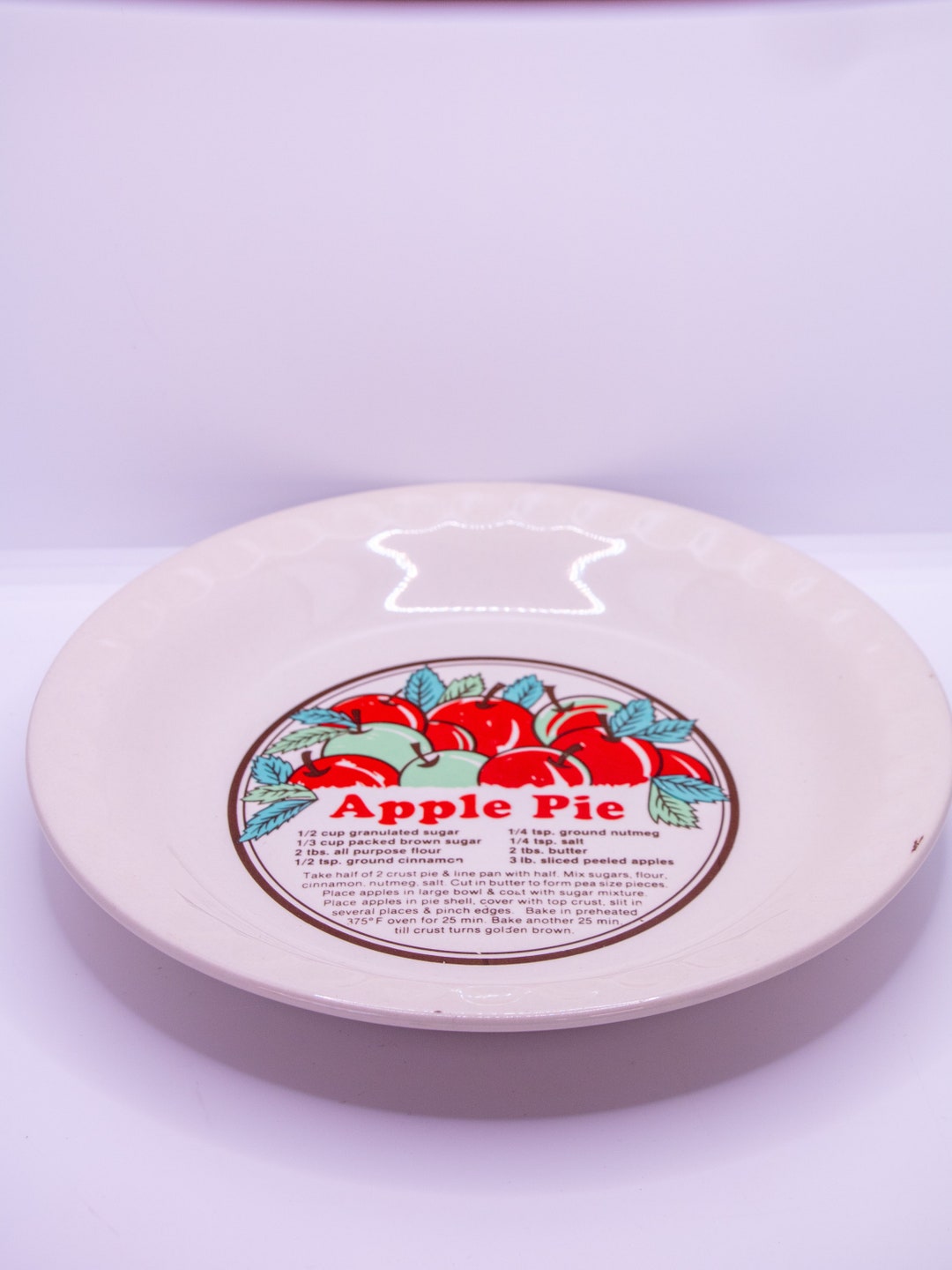 Vintage Ceramic Oven Safe Apple Pie Dish With Recipe Etsy