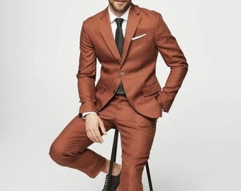 Men Rust Suit, rustic beach wedding suit,rustic groomsmen suit, Gift For men, Slim Fit Suit, brunt orange suit for men cocktail suit