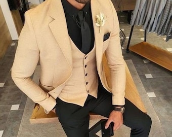 Men Beige Suits 3 Pieces Slim Fit Suits, Formal Suits Party Wear Suits, Groom Wear suits, Wedding Wear Dinner Bespoke For Men Suits