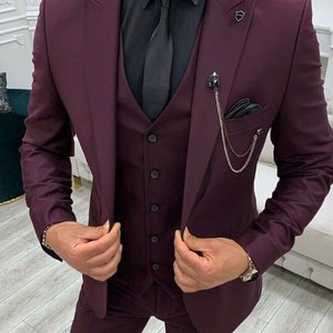 Men Suit Wine Color Wedding Suit Groom Wear Suit 3 Piece Suit - Etsy