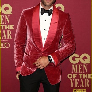 Red velvet prom suit hot sale