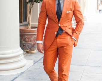 Men Orange Suit, rustic beach wedding suit,rustic groomsmen suit, Gift For men, Slim Fit Suit, brunt orange suit for men cocktail suit