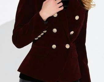 Maroon Velvet Blazer for Women/ GIRL ,Womens tuxedo /Business Women/Women Tailored Suit/Womens Coats