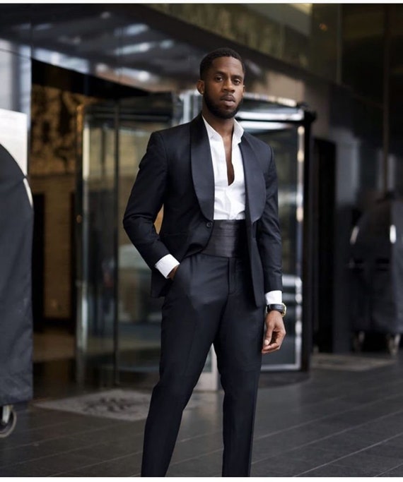 Men's Black Tuxedos With Belt, 2 Piece Suit Tuxedo Formal Fashion
