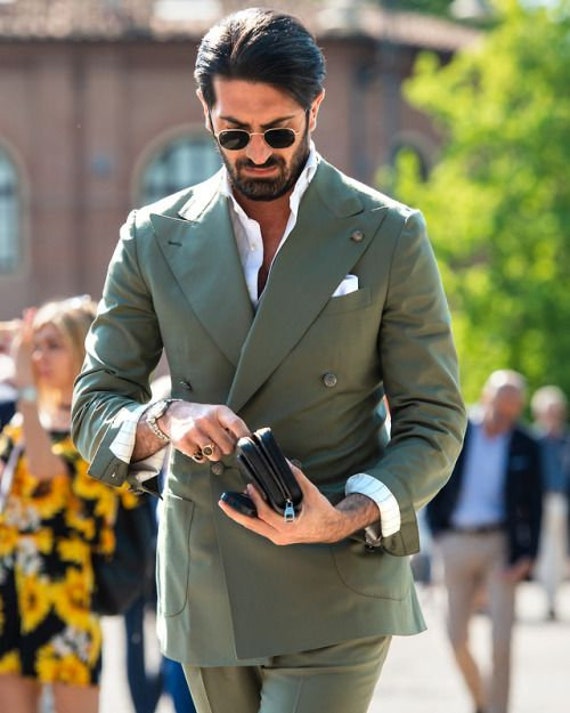 Men 2 Piece Breasted Suit Green Suit Perfect For Wedding, Dinner Suits,  Wedding Groom suits, Bespoke For Men