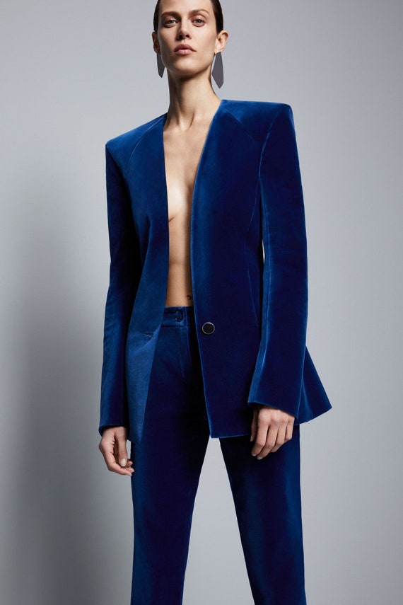 Blue Velvet Suit for Women/two Piece Suit/top/womens Suit/womens