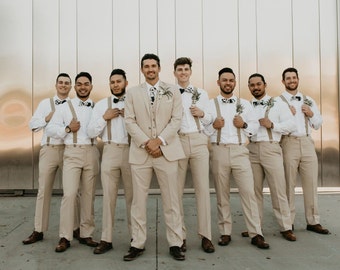 Men Linen Suits 3 Piece Dinner Suits Men Tuxedo Suits Christmas Party Wear Beige Linen Suits For Groom Wear Bespoke For Men