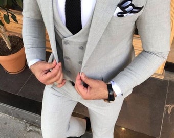 Men Suit 3 Piece, Grey Suits For Men, Slim fit Suits, One Button Suits, Tuxedo Suits, Dinner Suits, Wedding Groom suits, Bespoke For Men