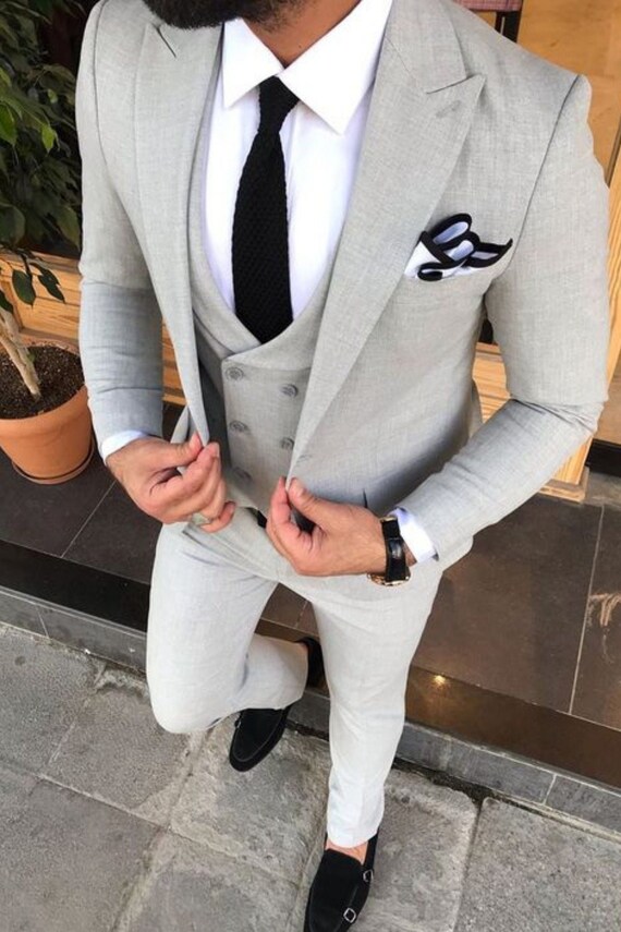 Men Suit 3 Piece Grey Suits for Men Slim Fit Suits One Button