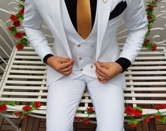 Men Suits White 3 Piece Slim Fit Elegant Suits Formal Fashion Suits Groom Wedding Suits Party Wear Dinner Suits Bespoke For Men