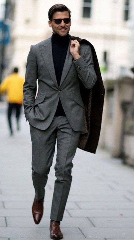 Men 2 Piece Suit Grey Tuxedo Suit Perfect for Wedding One Button