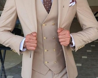 Bespokesuit men suit Men beige Suit beach wedding suit beige groom suit 3 Piece Suit Gift For men Slim fit Suit beige suit for Groomsmen