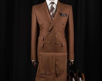 Men's Premium Brown 2 Piece Double Breast Suit