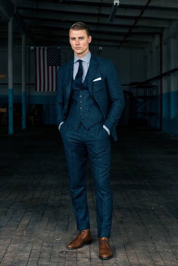 Blue tweed clearance blazer men