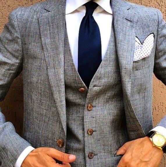Men Suit 3 Piece Grey Texture Suits for Men Slim Fit Suits