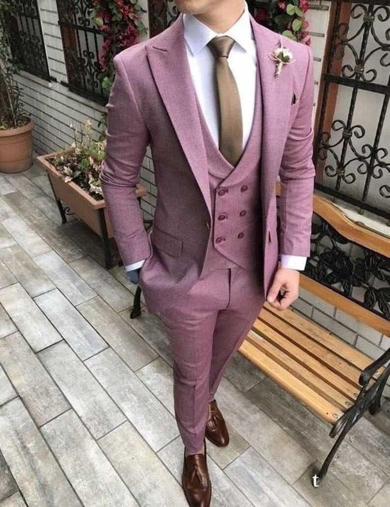 Men Suit 3 Piece Pink Designer Formal Fashion Wedding Groom - Etsy