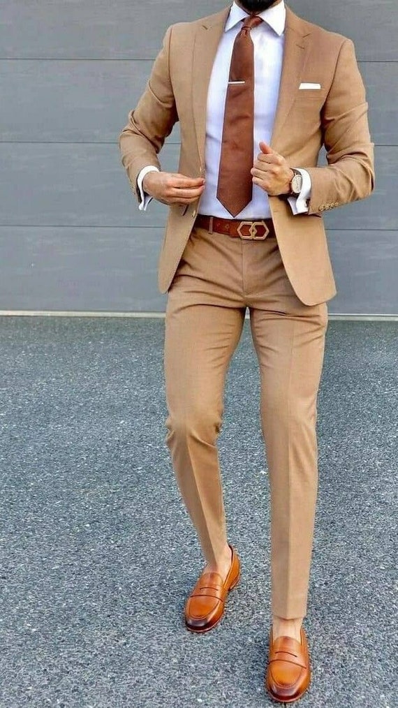 Men's Light Tan ~ Beige Suit Poly Blend Summer Suits