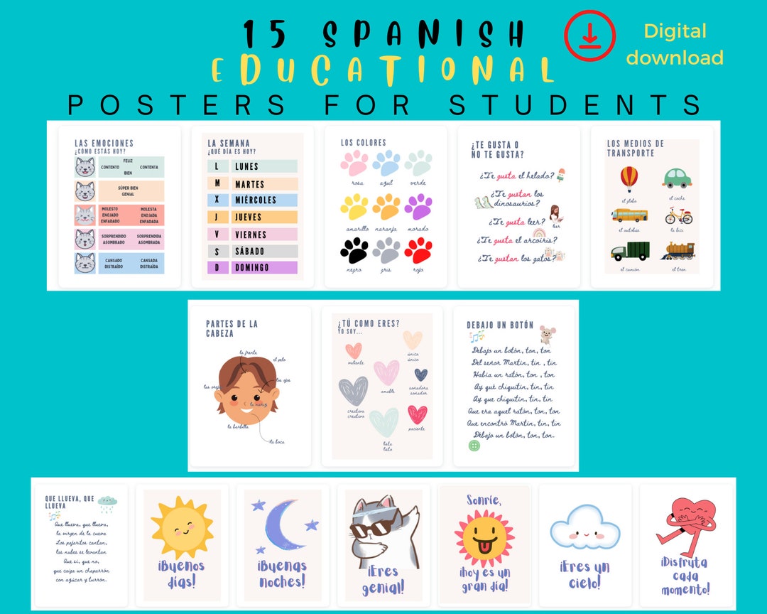 Spanish Educational Posters for Playroom and Kids and Toddlers