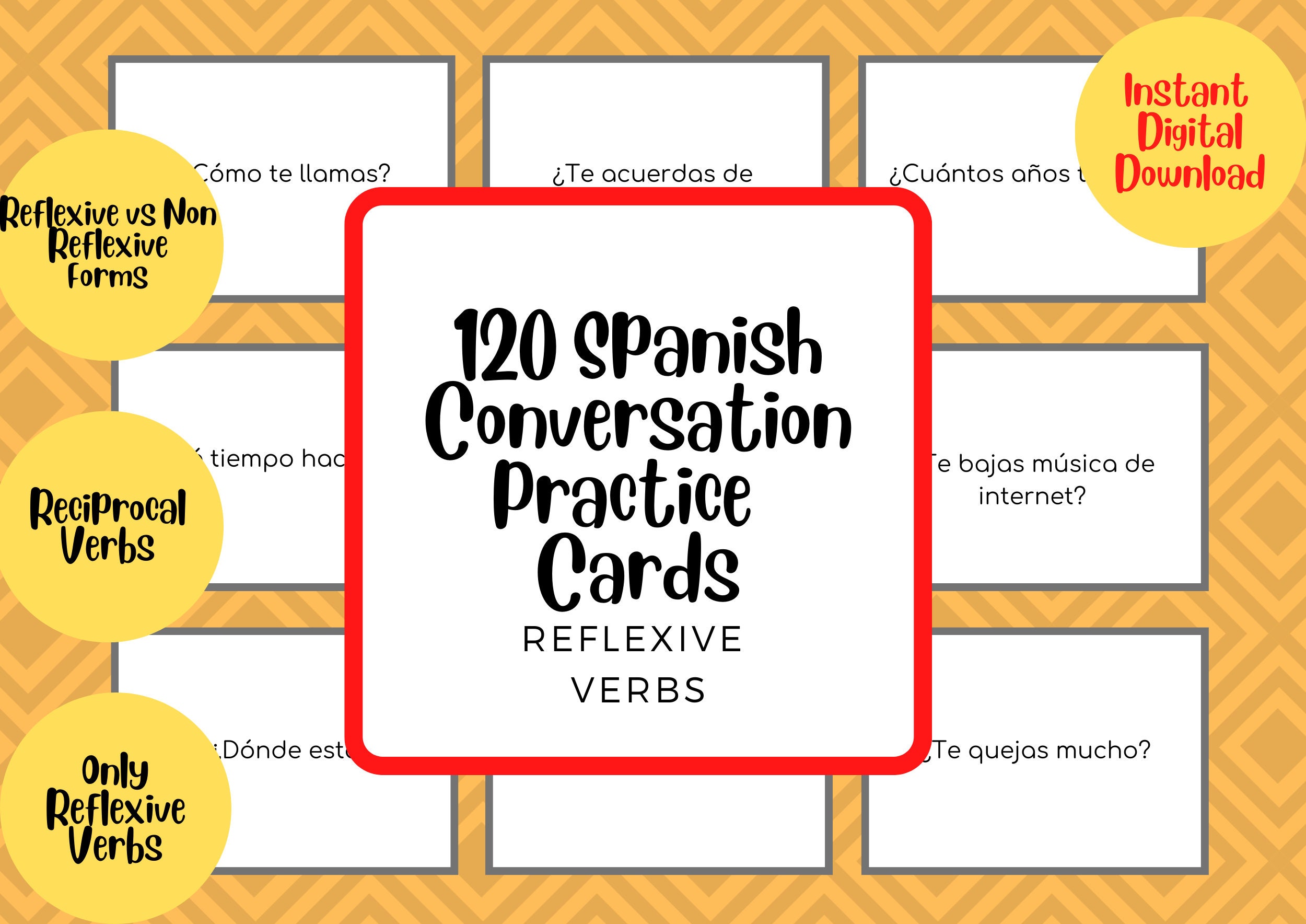 120 Spanish Conversation Cards reflexive Verbs , Spanish Conversation