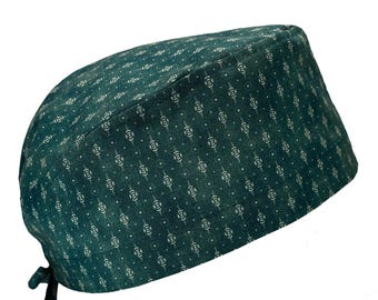 Gorro quirúrgico Garden Tale de algodón a rayas verdes para hombre con lazo en la espalda y banda para el sudor opcional