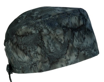 100% Batik Cotton Men's Surgical/Dental Scrub Cap w/ Tie Back, Breathable Medical Scrub Cap, w/ or w/o Sweatband, Charcoal Black Gray Green