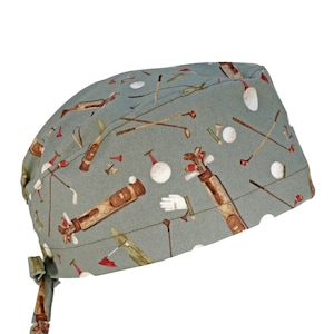 100% Cotton Men&#39;s Surgical/Dental/Anesthesiologist Breathable Scrub Cap with Tie Back, w/ or w/o Sweatband, Golf Days by Riley Blake