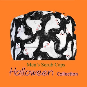 100% Cotton Men&#39;s Surgical/Dental/Anesthesiologist Breathable Scrub Cap with Tie Back, w/ or w/o Sweatband, Halloween Autumn Fall Fun Cap