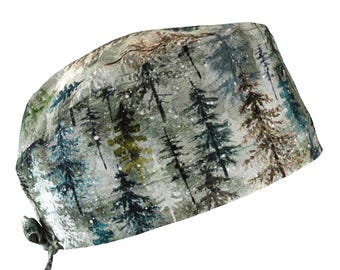 Forest Fawn Hoffman, Men's Cotton Scrub Cap with Tie Back, Optional Sweatband