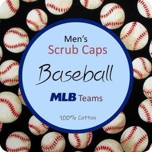 100% Cotton Men&#39;s Surgical/Dental/Anesthesiologist Breathable Scrub Cap with Tie Back, w/ or w/o Sweatband, MLB Baseball Teams