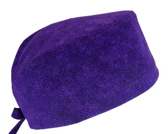 Purple Meadow, katoenen scrubmuts voor heren met gestrikte achterkant, optionele zweetband