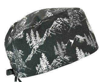 Gorro quirúrgico de algodón para hombre con lazo en la espalda y banda para el sudor opcional, color carbón verdoso, Aspen Mountains