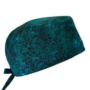 100% Cotton Men&#39;s Surgical/Dental/Anesthesiologist Breathable Scrub Cap with Tie Back, w/ or w/o Sweatband, Teal Blue Green Peacock Symphony