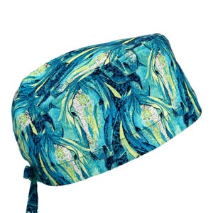 100% Cotton Men&#39;s Surgical/Dental/Anesthesiologist Breathable Scrub Cap with Tie Back, w/ or w/o Sweatband, Dream Horses by Nancy Smith