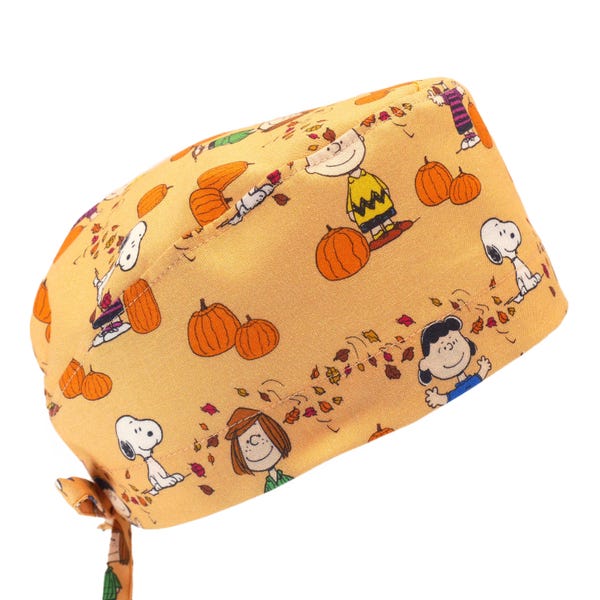 Pumpkin Autumn Snoop.y, Men's Cotton Tie Back Scrub Cap, Optional Sweatband