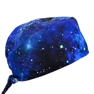 Midnight Galaxy Blue, berretto da chirurgo in cotone da uomo con laccio posteriore, fascia antisudore opzionale