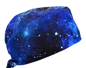 Gorra quirúrgica de algodón para hombre, color azul medianoche, con lazo en la espalda y banda para el sudor opcional.