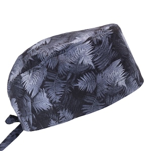 Black Silver Fern, Men's Cotton Scrub Cap with Tie Back, Optional Sweatband