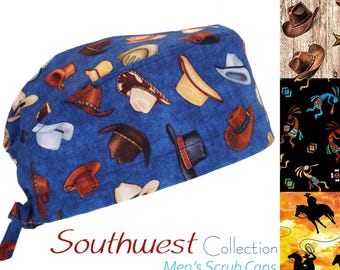 Country Southwestern-collectie, katoenen scrubmuts voor heren met gestrikte achterkant, optionele zweetband