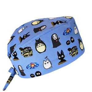 Ademende scrubmuts voor heren chirurgisch/tandarts/anesthesist met gestrikte achterkant, met of zonder zweetband, Ghibli, Spirited Away, Totoro