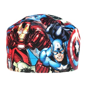 Cuffia chirurgica/odontoiatrica/anestesista traspirante da uomo in 100% cotone con laccio posteriore, con o senza fascia antisudore, Marvel Avengers Captain America