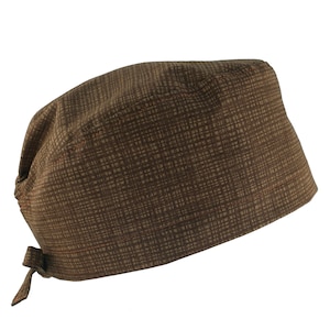 100% Cotton Men&#39;s Surgical/Dental/Anesthesiologist Breathable Scrub Cap with Tie Back, w/ or w/o Sweatband, Teddy Bear Brown