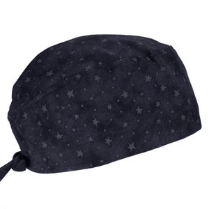 100% Cotton Men's Surgical/Dental/Anesthesiologist Breathable Scrub Cap with Tie Back, w/ or w/o Sweatband, Black Gray Stars