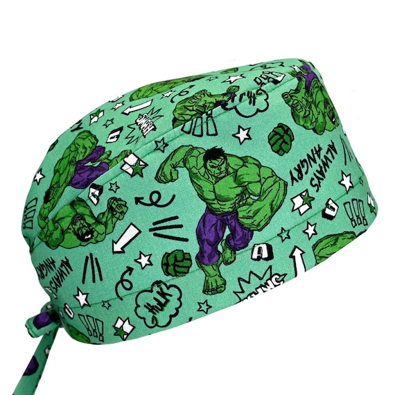 Hulk Smash, Men's Cotton Scrub Cap with Tie Back, Optional Sweatband