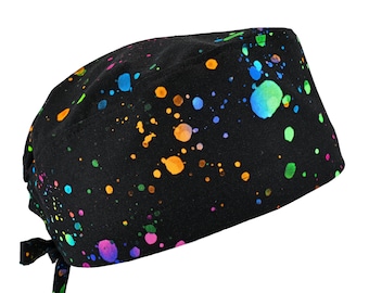 Splatter Midnight, Men's Cotton Scrub Cap with Tie Back, Optional Sweatband