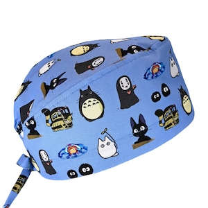 Gorro quirúrgico transpirable 100 % algodón para hombre, para uso quirúrgico, dental y anestesiólogo, con lazo en la espalda, con o sin banda para el sudor, de Ghibli, El viaje de Chihiro y Totoro.