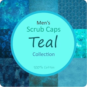 100% Cotton Men&#39;s Surgical/Dental/Anesthesiologist Breathable Scrub Cap with Tie Back, w/ or w/o Sweatband, Teal Collection