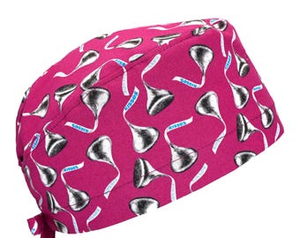 Valentijnsdag Hershey Kisses, katoenen scrubmuts voor heren met gestrikte achterkant, optionele zweetband