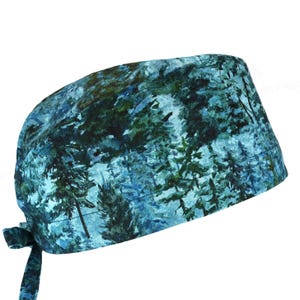 Gorro quirúrgico de algodón para hombre, color verde azulado, con lazo en la espalda y banda para el sudor opcional.